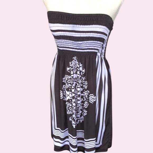 Christina Love Smocked Tube Top Dress Paisley Gray White Beaded Halter M - Picture 13 of 13